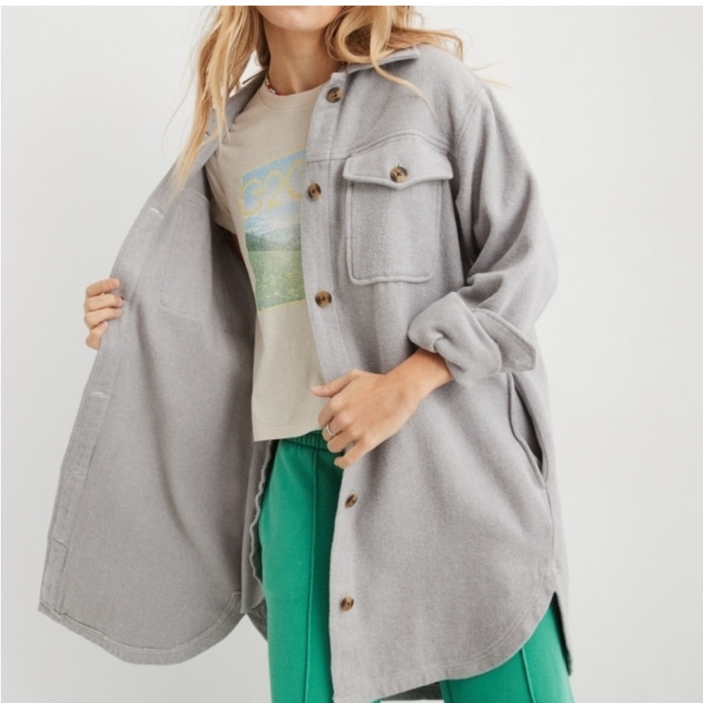 American Eagle Aerie - L Grey Heavy Flannel Shacket Jacket NWT